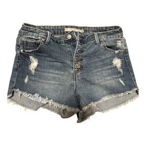 Tractr Blue High-Waisted Distressed Denim Shorts with Flaws Size 16